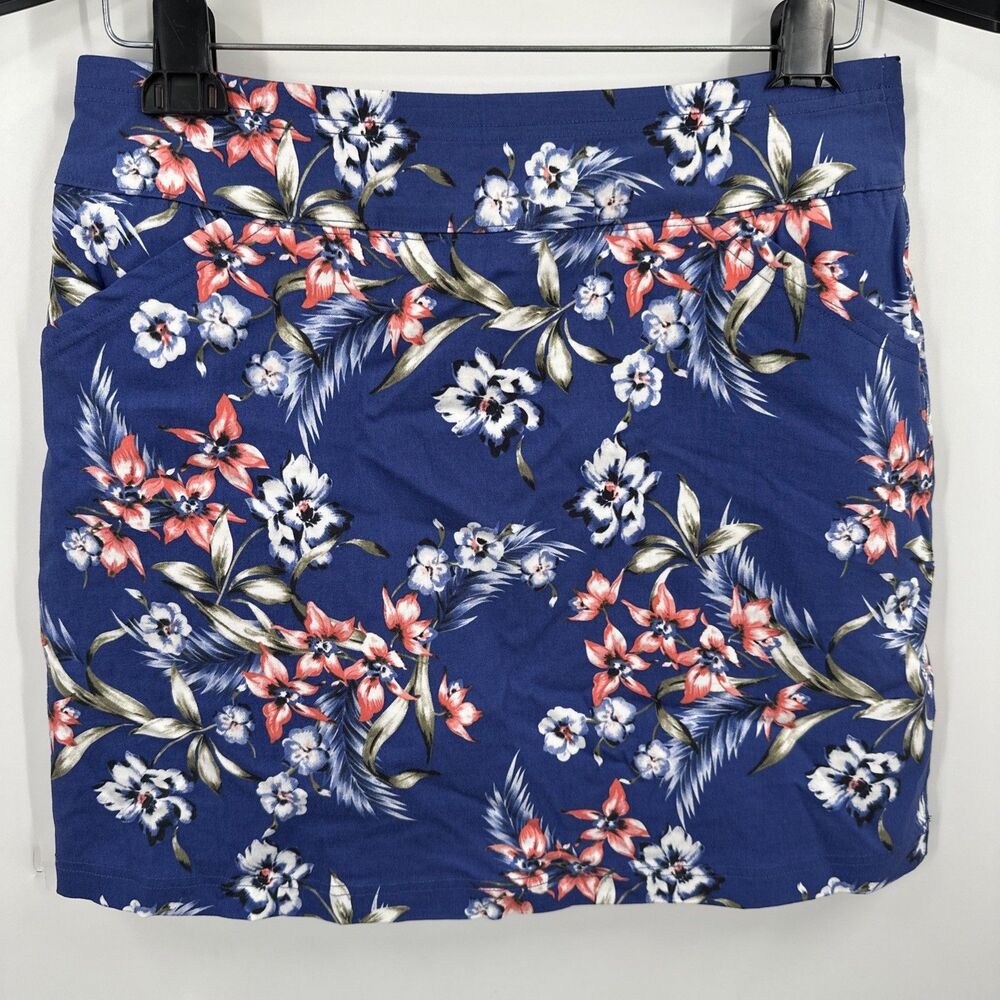 Mario Serrani Comfort Stretch Skort Skirt Medium Blue Floral Casual Mini NEW